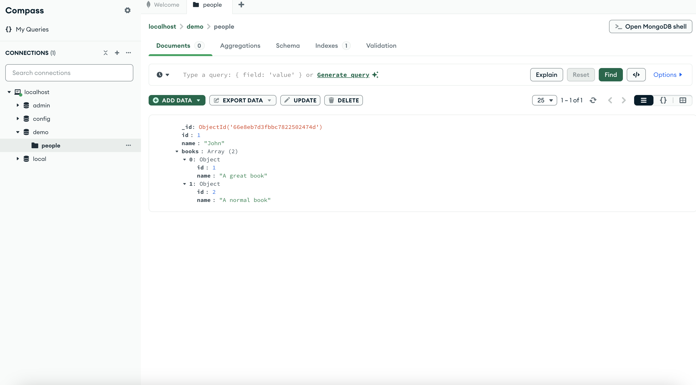 mongodb inserted data